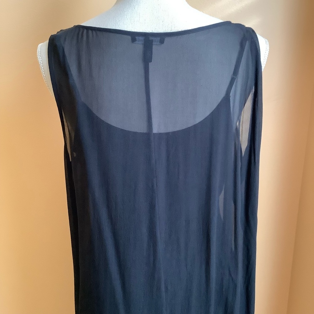 EILEEN FISHER Sheer Silk Georgette Asymmetrical Layered Midi Tank Dress Black M - Picture 7 of 15